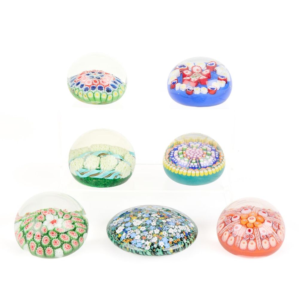 Lot 464: 7 Millefiori Glass Paperweights Incl. Peter Raos