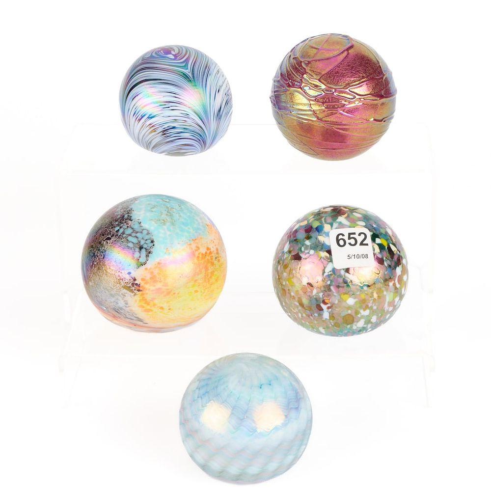 Lot 466: 5 Iridescent Shimmer Glass Paperweights