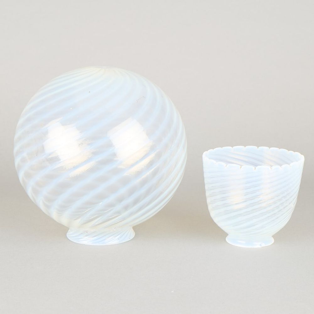 Lot 483: 2 Early 20th c. Opalescent Swirl Art Glass Shades