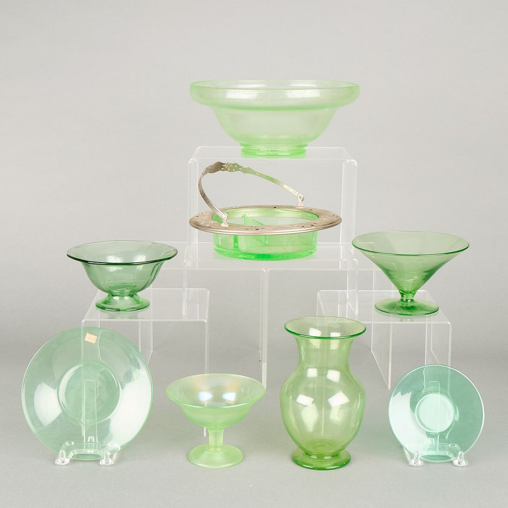 Lot 486: 8 Assorted Uranium Vaseline Glass Dishes