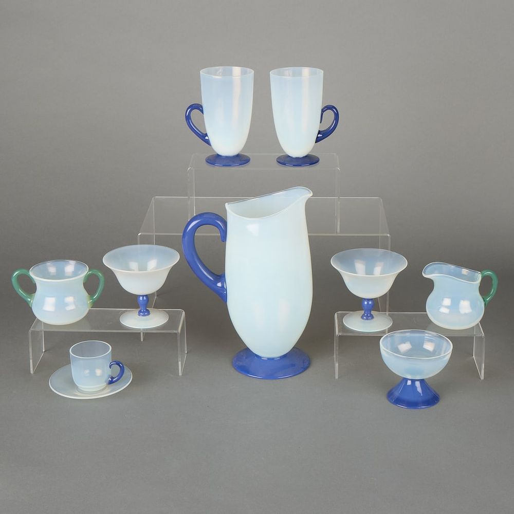 Lot 489: Set 10 Fry Foval Opalescent Pearl Glass Ice Tea