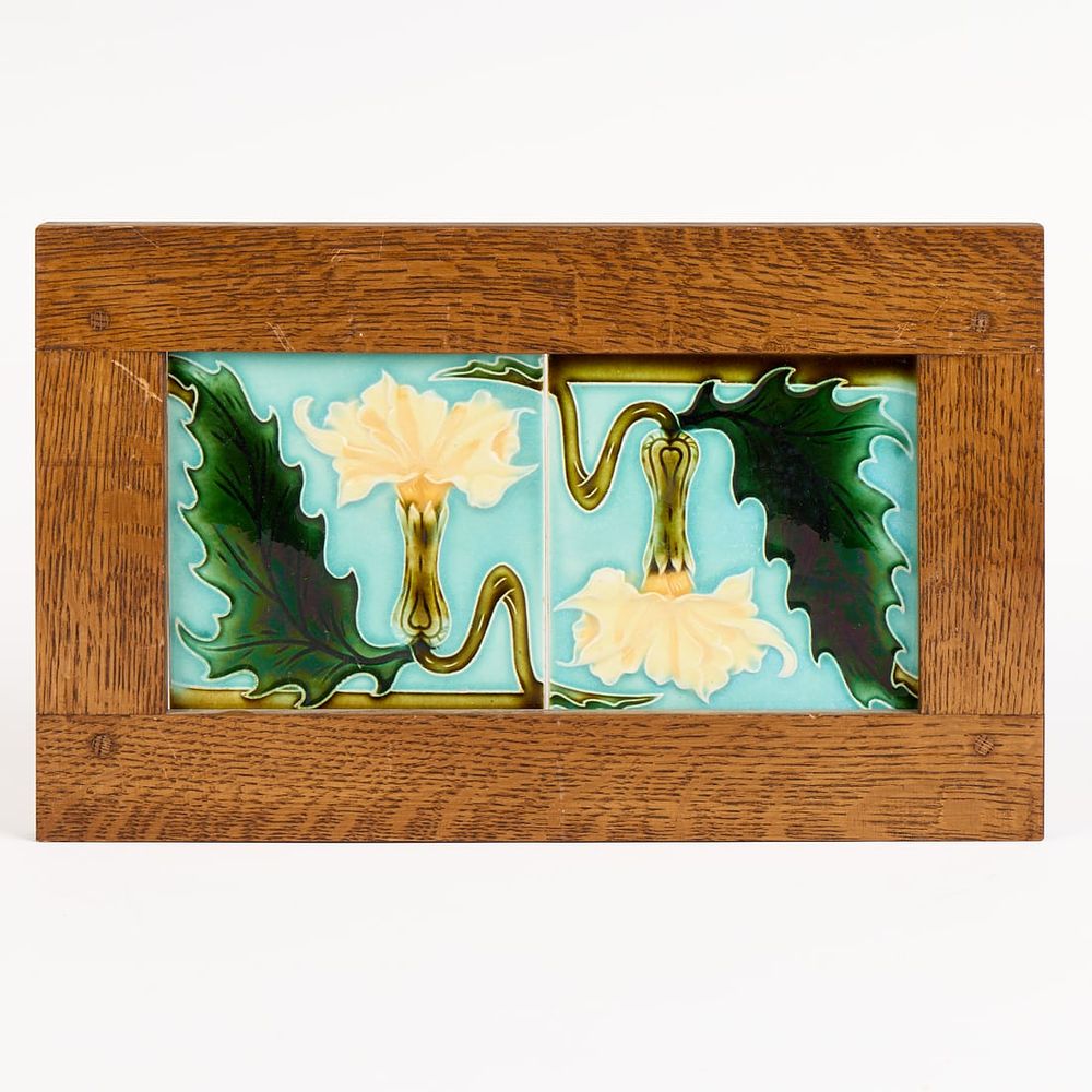 Lot 512: 2 European Art Nouveau Majolica Pottery Tiles