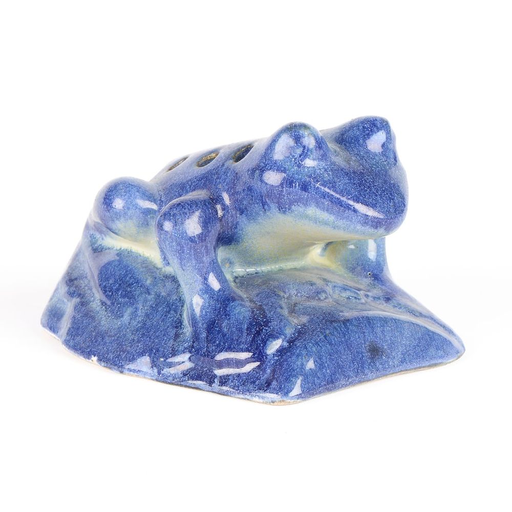 Lot 514: Arts & Crafts Pottery Blue Frog Flower Frog