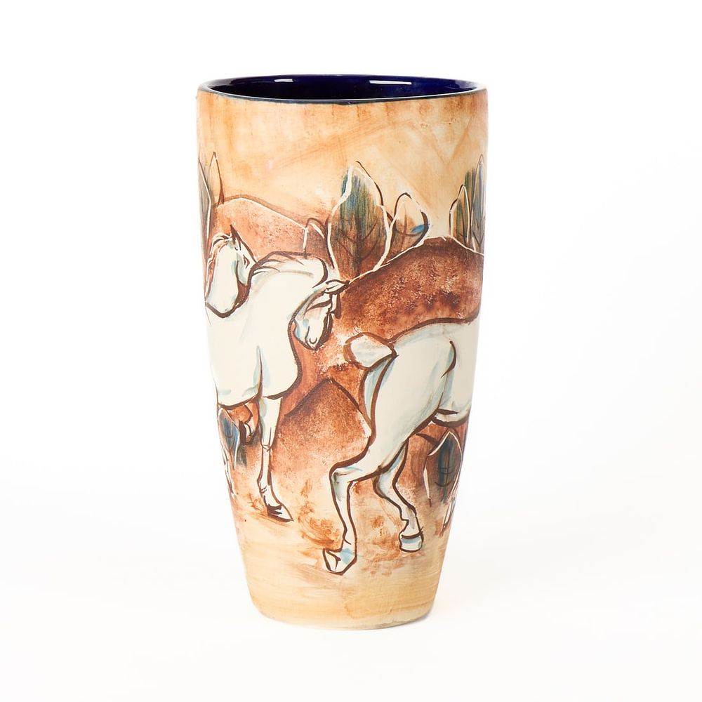 Lot 516: Dryden Art Pottery Wild Horses Vase