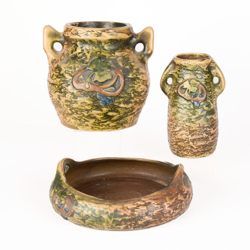 Lot 521: 3 Roseville Art Pottery Brown "Imperial I" Vases