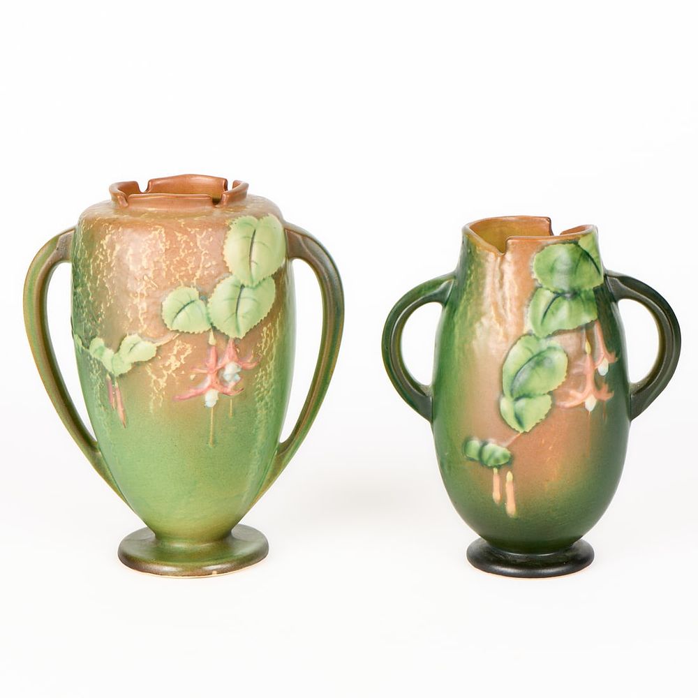 Lot 524: 2 Roseville Art Pottery "Fuschia" Vases