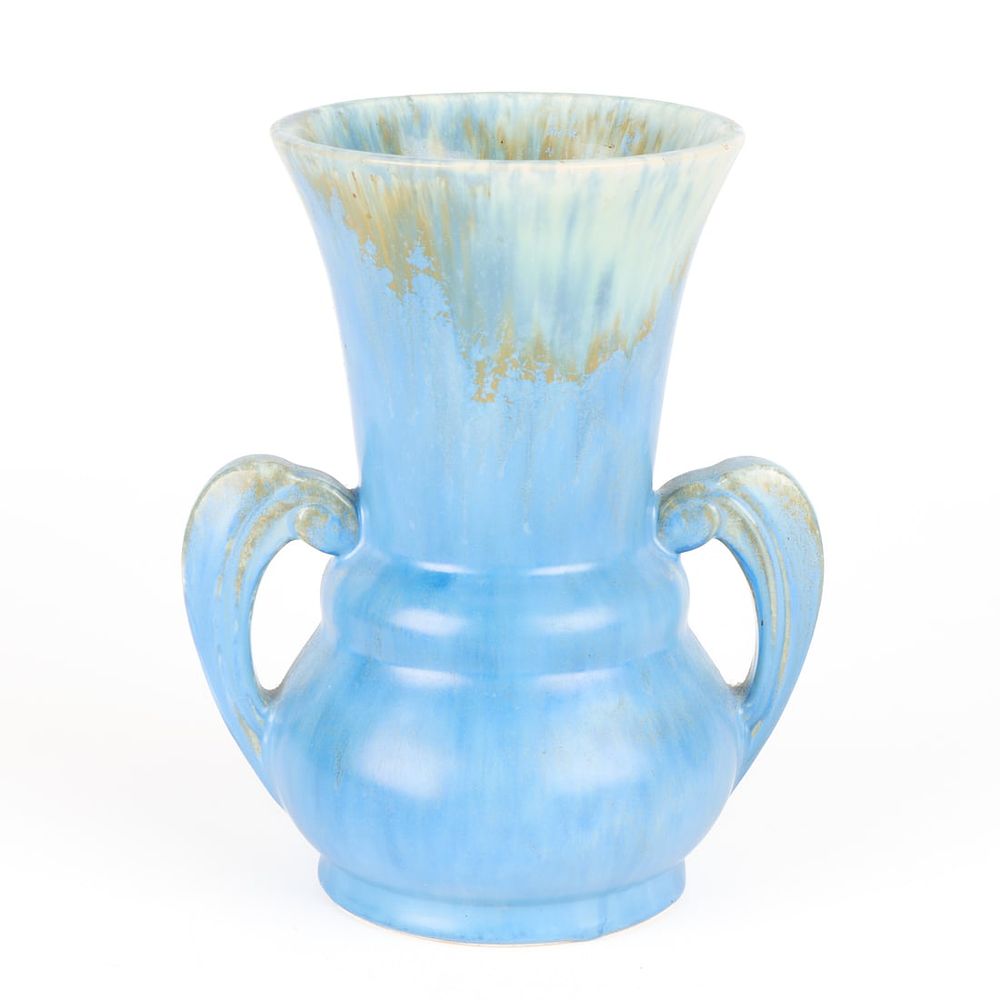 Lot 543: Roseville Art Pottery "Tourmaline" 2-Handled 332-8 Vase