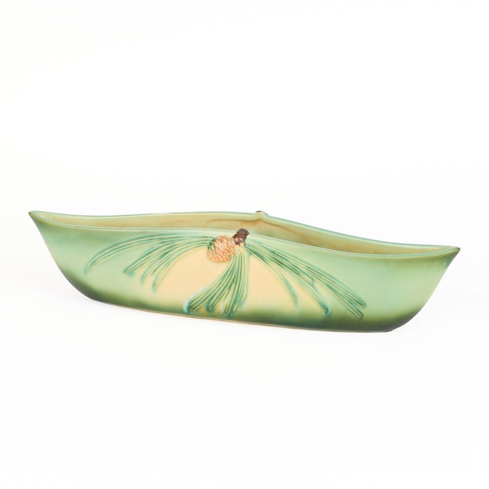 Lot 552: Roseville Art Pottery Green "Pinecone" Oblong Vase