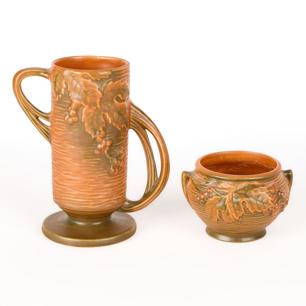 Lot 565: 2 Roseville Art Pottery "Bushberry" Vessels