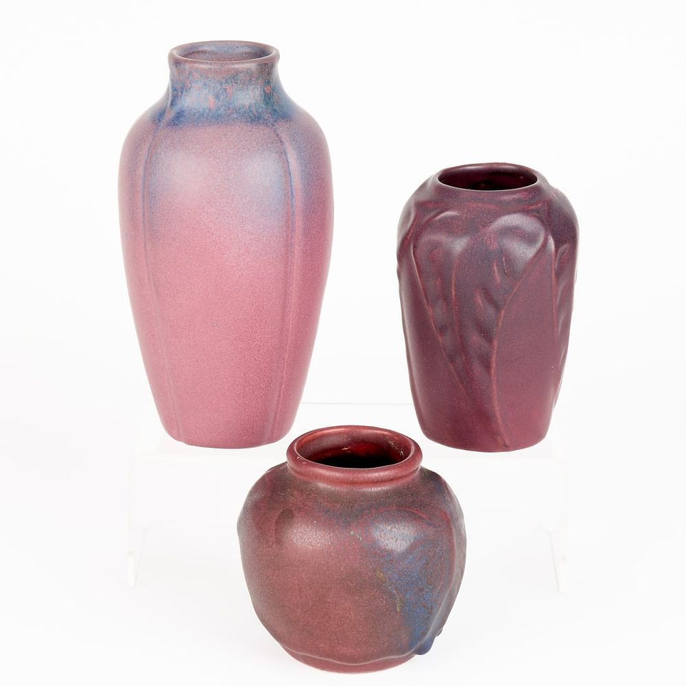Lot 584: 3 Van Briggle Art Pottery Mulberry & Plum Vases