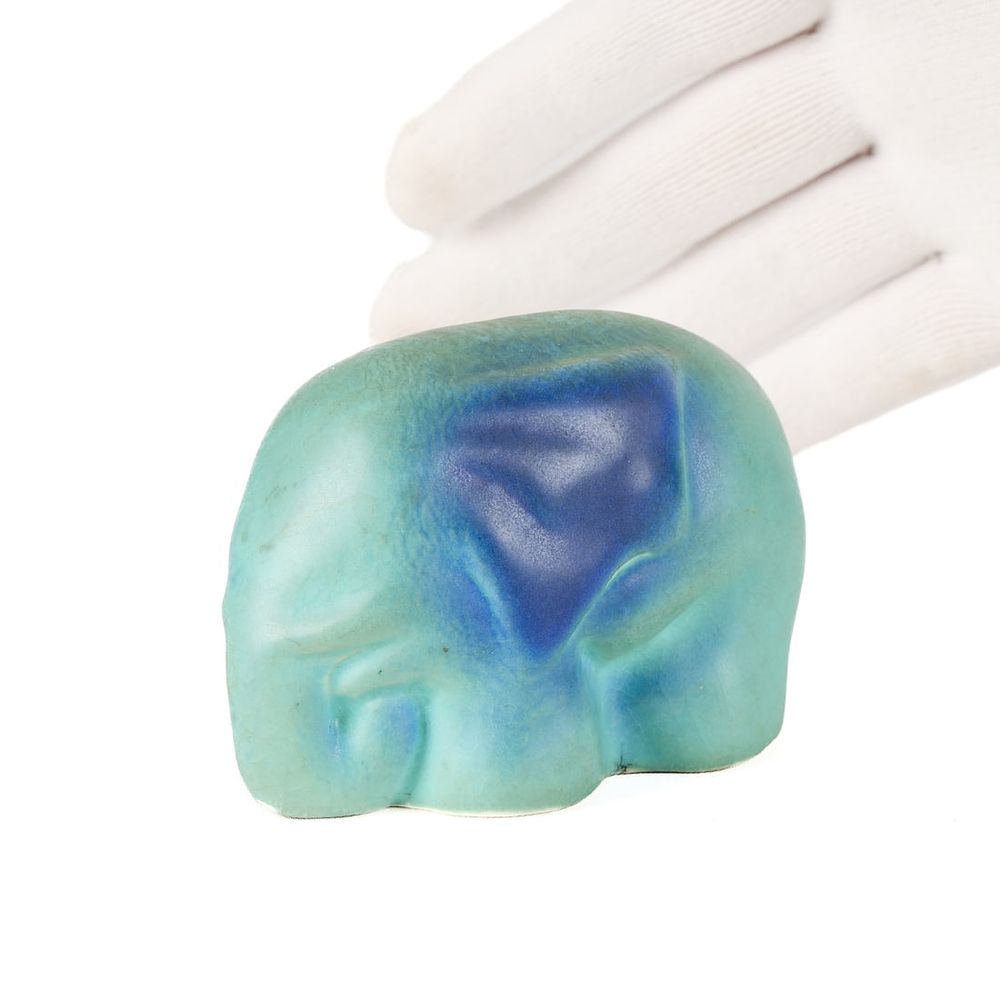 Lot 585: Van Briggle "Ming Blue" Elephant Paperweight