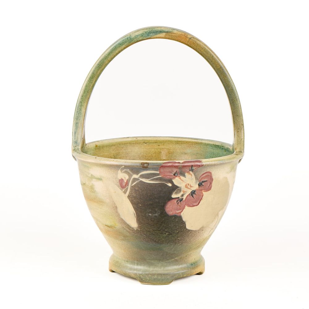 Lot 598: Weller Pottery "Copra" Pansies Basket Bowl