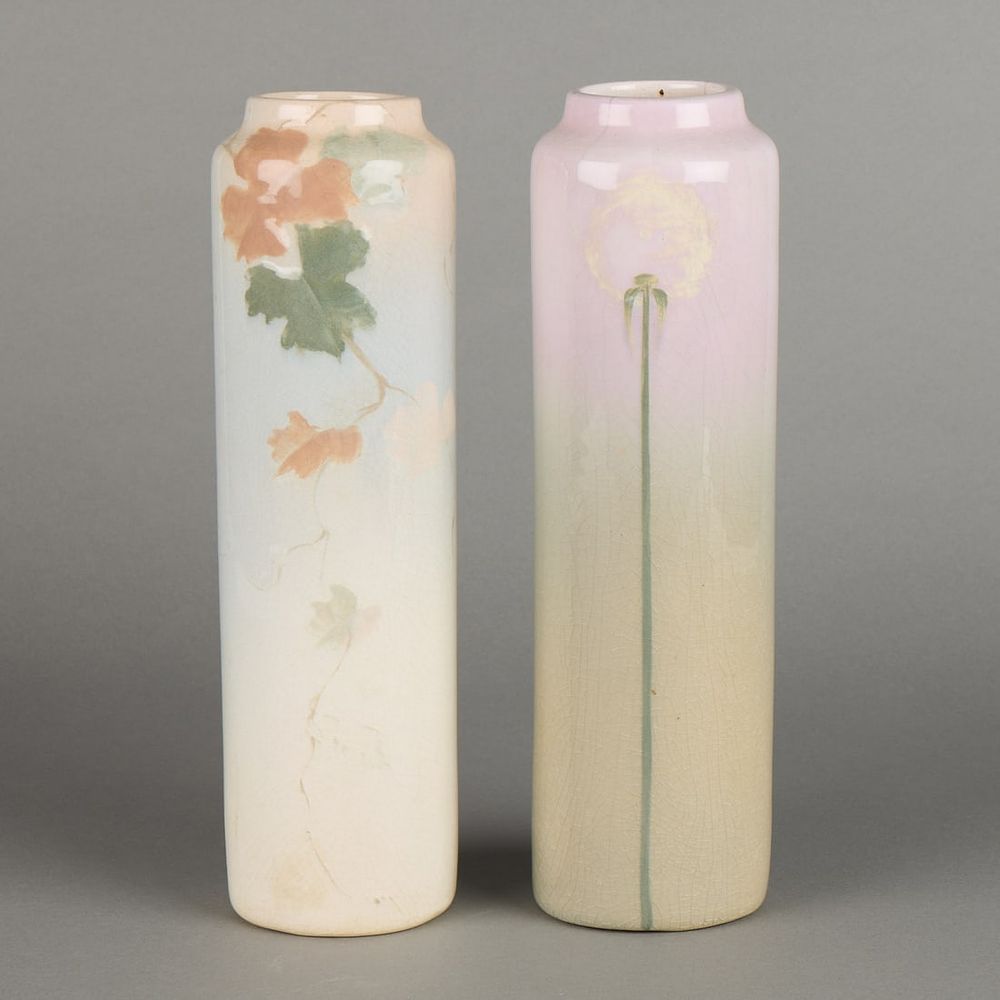 Lot 617: 2 Owens Art Pottery "Utopian" 1244 Vases