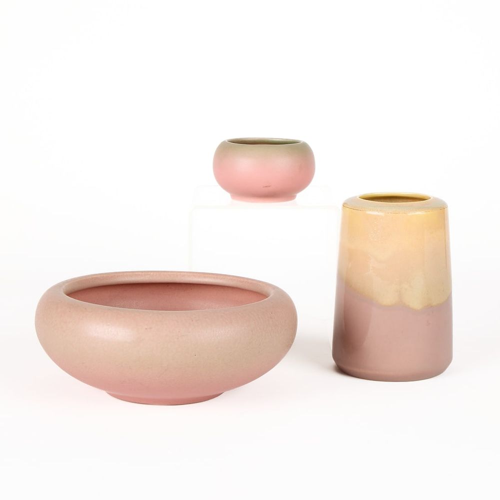 Lot 624: 3 Rookwood Art Pottery Ceramic Mauve Vases