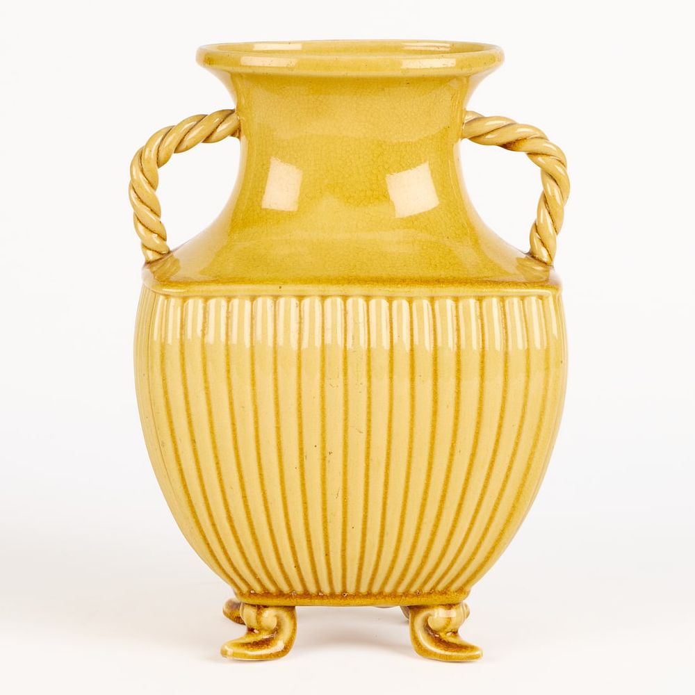 Lot 629: Rookwood Pottery "Iris" Glaze 2-Handled Vase 1885