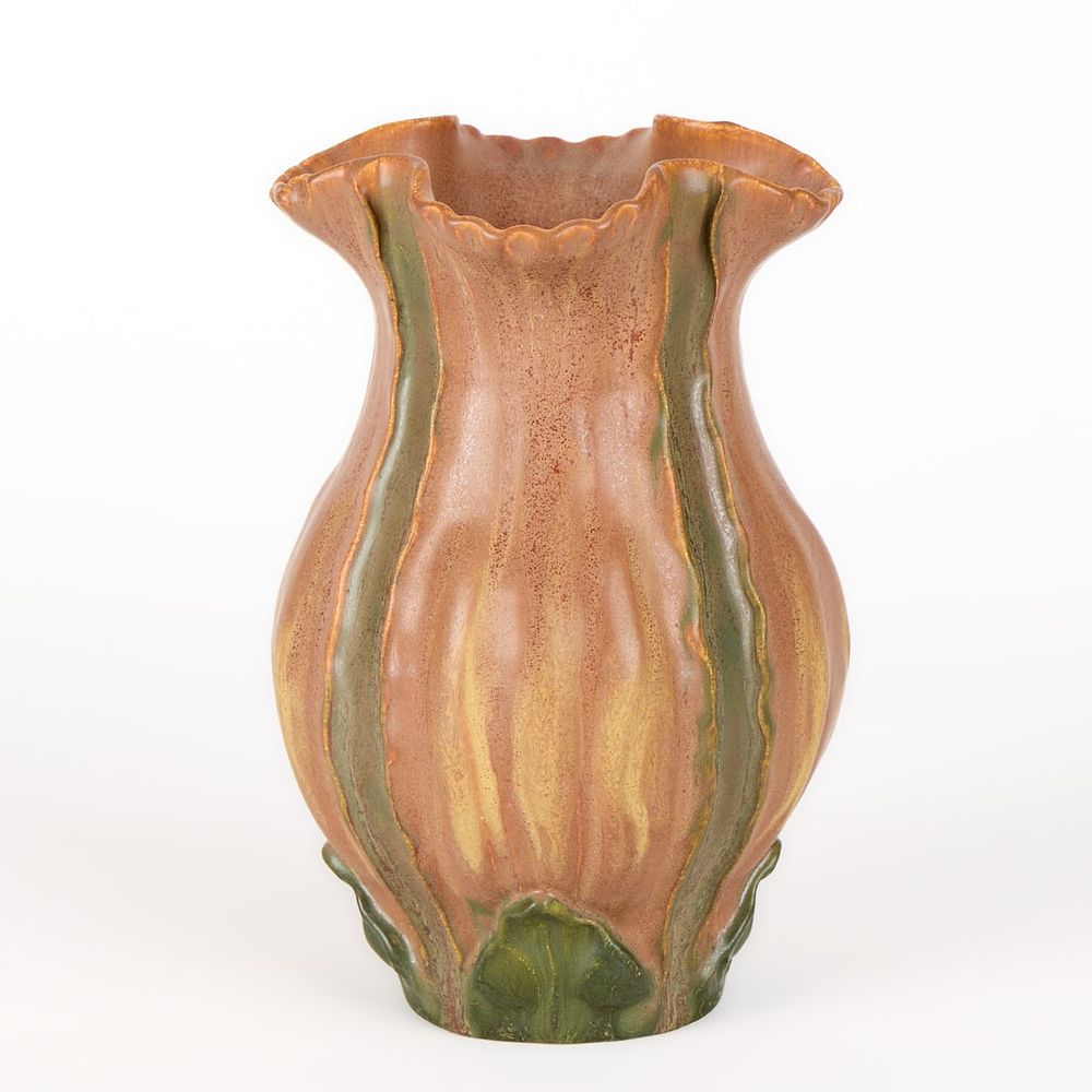 Lot 634: Ephraim Art Pottery Ruffled Floral Vase