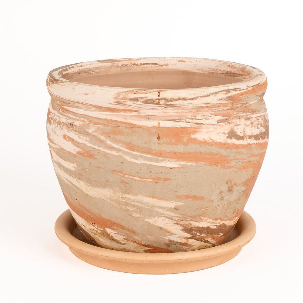 Lot 671: Arts & Crafts Mission Swirl Pottery Jardiniere w/ Tray
