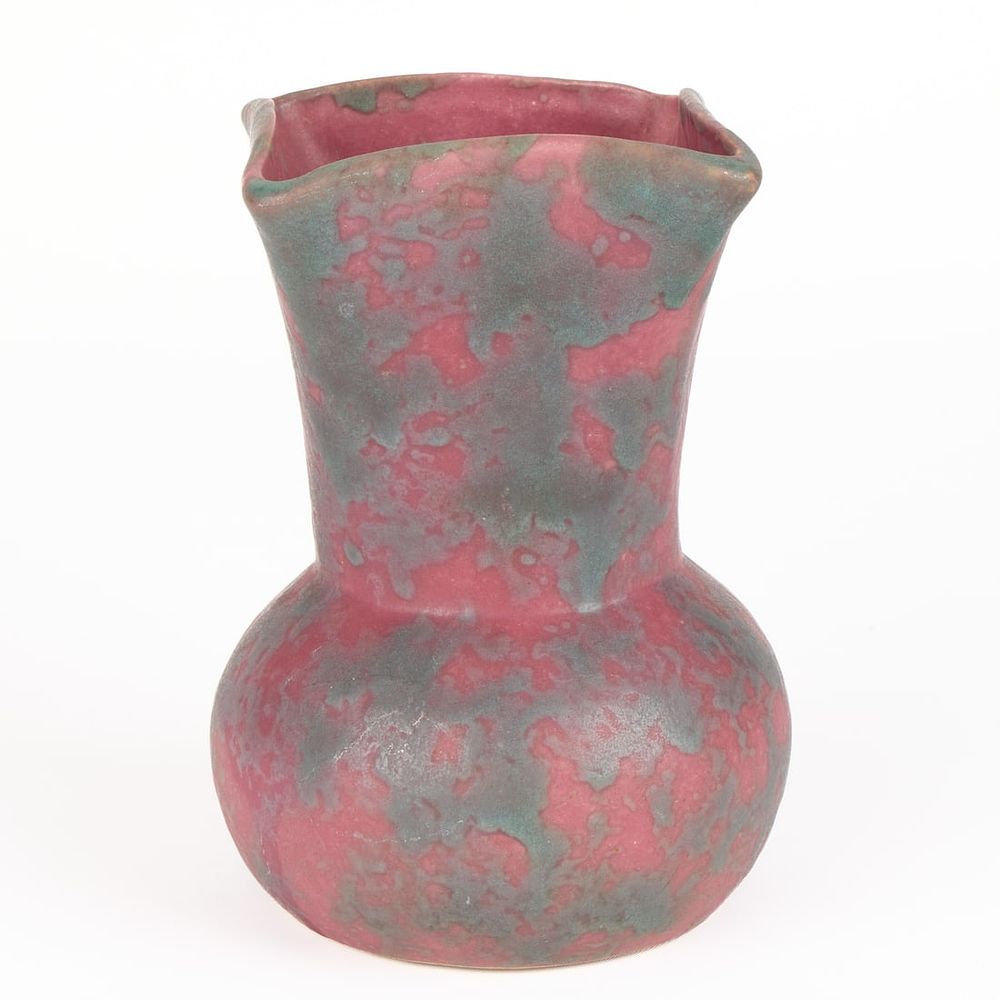 Lot 675: Arts & Crafts Modeled Mulberry Glazed Pottery Vase