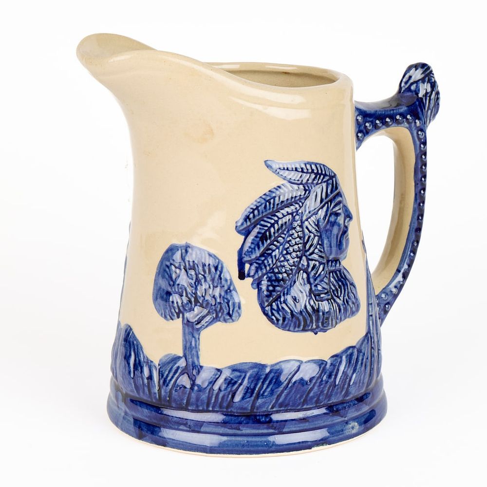 Lot 676: Antique Old Sleepy Eye Cobalt Glaze Stoneware Pitcher