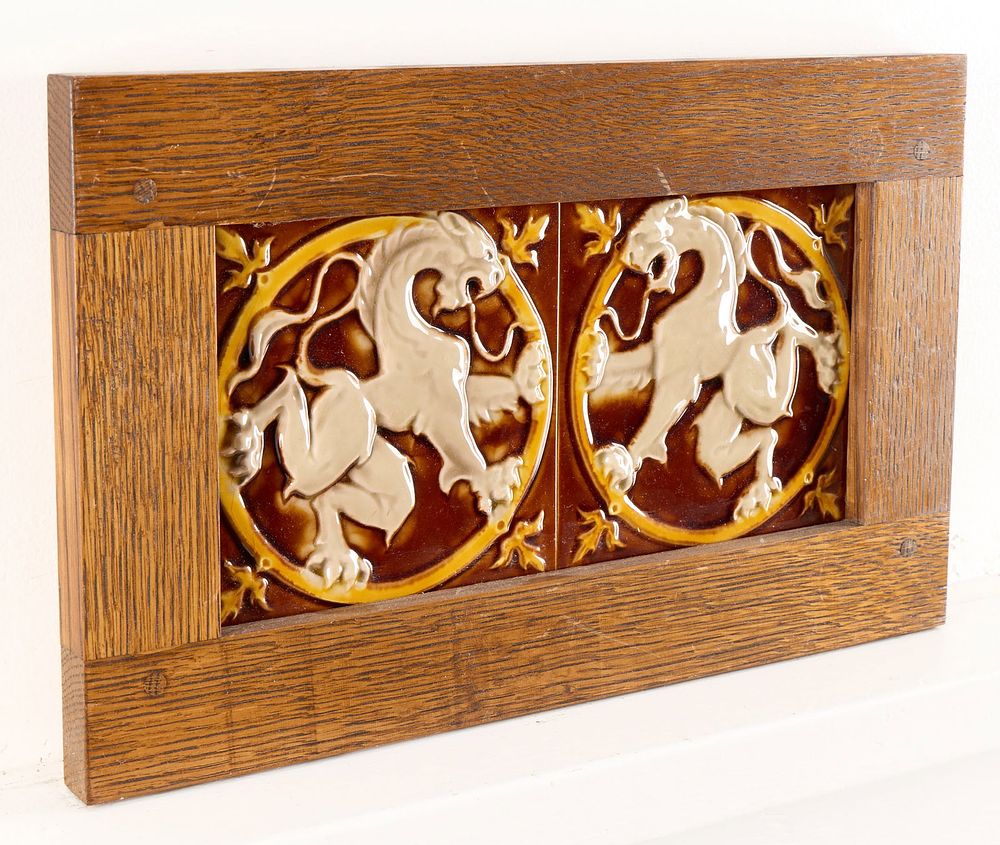 Lot 679: 2 Hemixem Belgian Dragon Tiles w/ A&C Frame