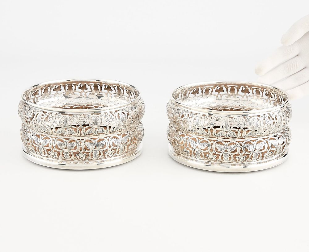 Lot 696: Pair 20th c. Silverplate Wine Coasters