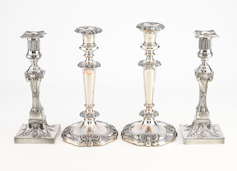 Lot 698: 4 Early 20th c. Silverplate Candlesticks