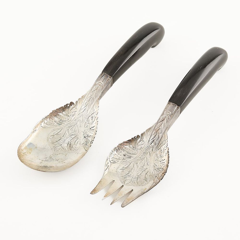 Lot 700: 2 Mohd Salleh & Sons Silverplate Salad Servers