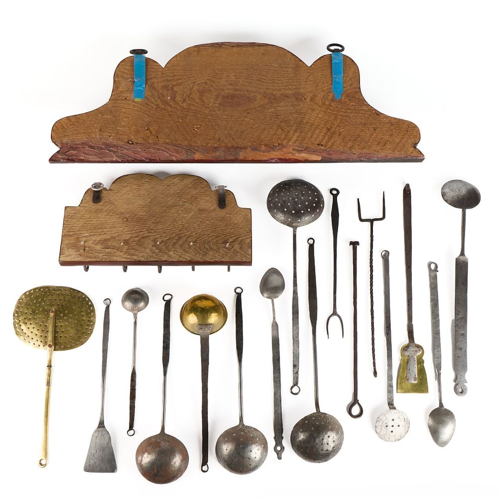Lot 705: Pair Spoon Racks w/ Antique Utensils