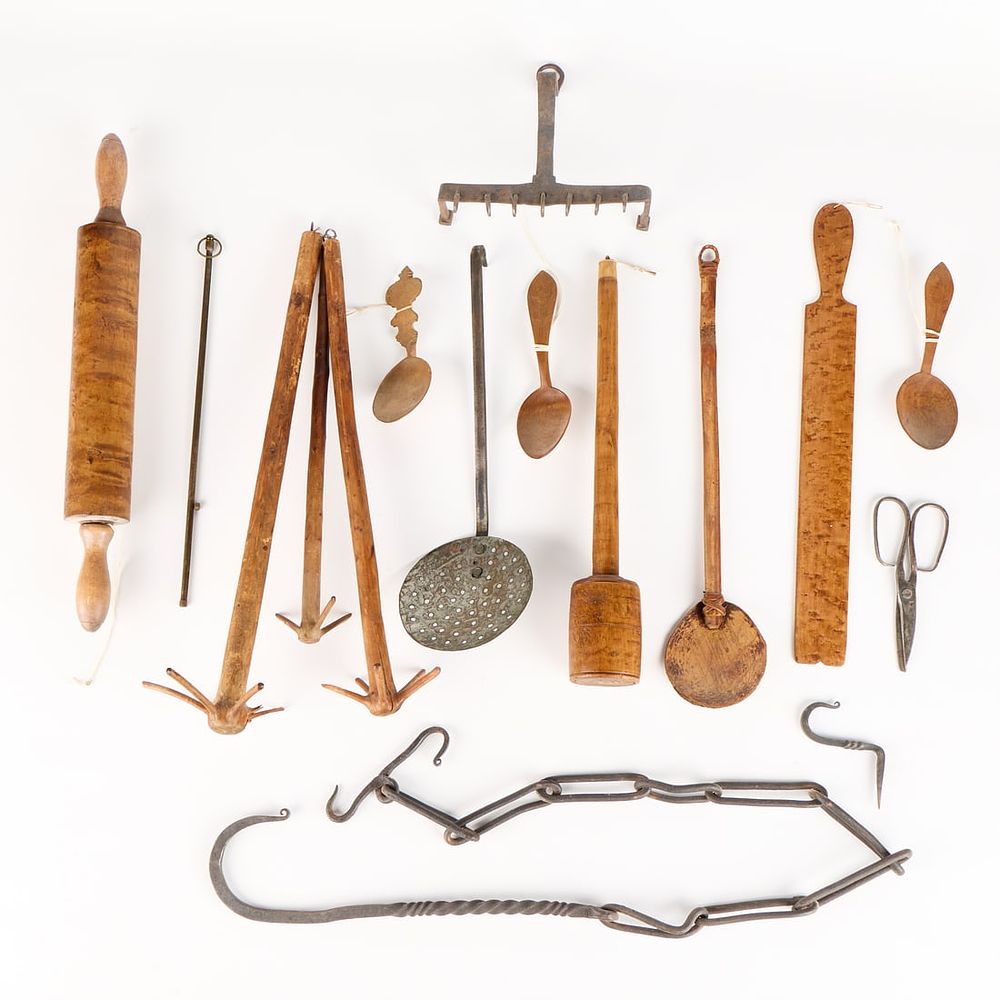 Lot 707: Wrought Iron Spoon Rack w/ Wooden Utensils