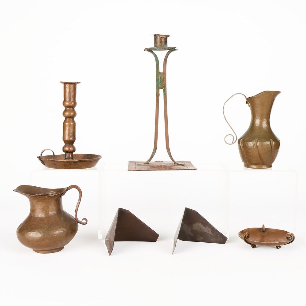 Lot 724: 7 Arts & Crafts Hammered Copper Incl. Roycroft