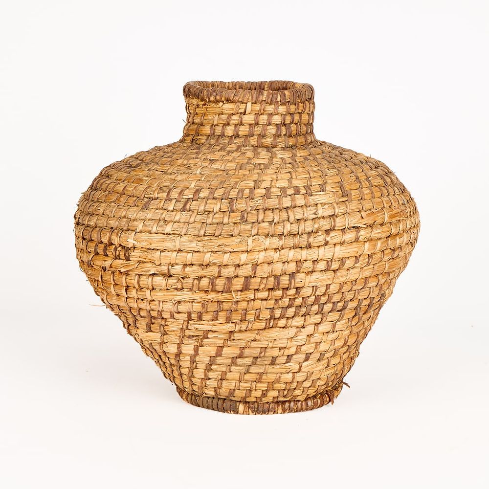 Lot 727: Handwoven Straw Coiled Basket or Jar