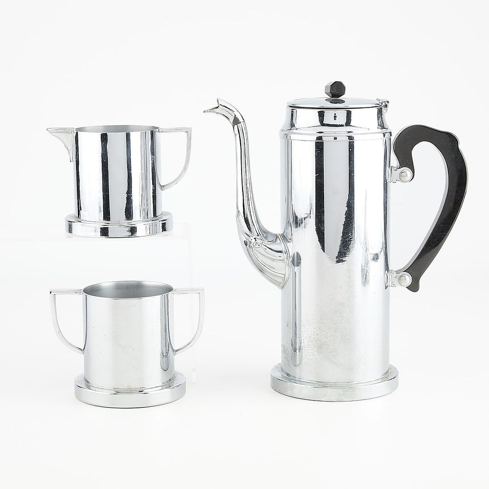 Lot 758: 3 Pc Art Deco Chromium Coffee Set