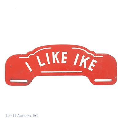 "I Like Ike" 1950s License Plate Topper. "I Like Ike" license plate topper - campaign 