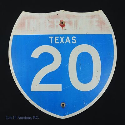 Texas I-20 Interstate Sign. Texas I-20 Interstate sign. Scratches, staining and 2 mounting screw 