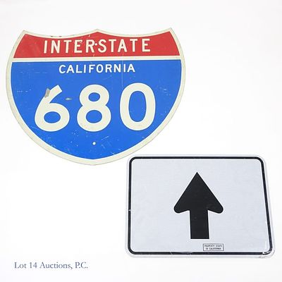 California I-680 Interstate & Arrow Signs (2). Lot includes 2 signs: I-680 California Interstate 
