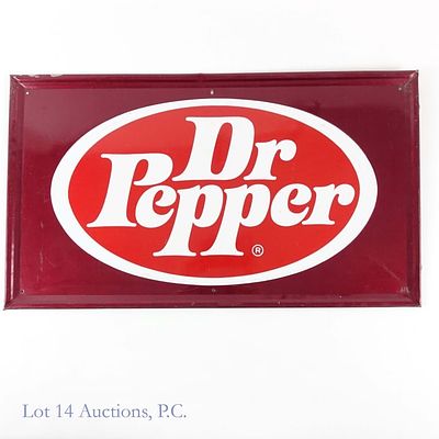 Dr. Pepper Vintage Metal Sign. Dr. Pepper vintage metal painted sign. Some bents, scratches 