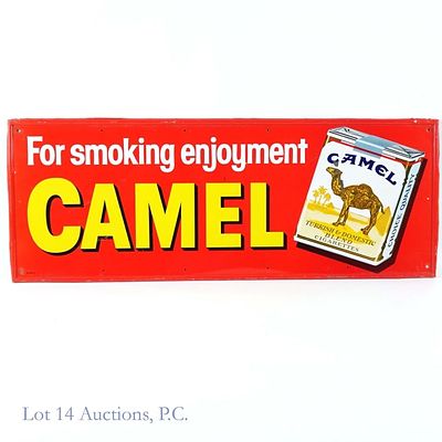 Camel Cigarettes Vintage Metal Sign. Camel cigarettes vintage metal painted sign. Some bents 