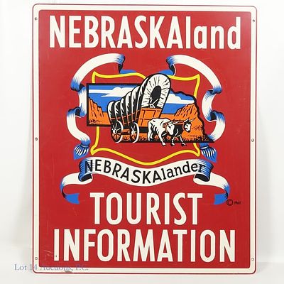 1965 Nebraskaland Tourism Information 2-Side Sign. 1960s Nebraskaland Tourist Information 