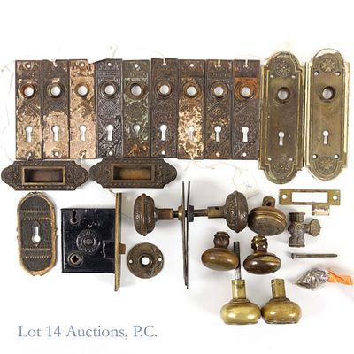 Door Hardware, Knobs, Pocket Door Plates. Large selection of likely Victorian Era door hardware 