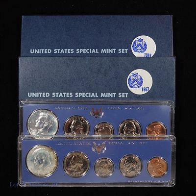 1967 (S) USA Silver Special Mint Sets (2). Two (2) United States 1967 (S) 40%-silver 5-coin 