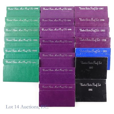 1981s - 1998s U.S. Mint 5 & 6 Coin Proof Sets (20). Twenty (20) United States various clad proof 