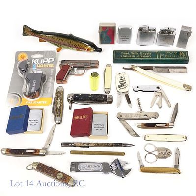 Lighters, Pocket Knives, Straight Razor, More. Eleven (11) lighters - two vintage Ronson 