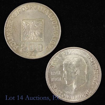 Poland & Philippines Silver Coins (2). Two (2) large silver world coins hard to find in this 