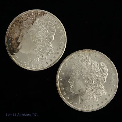 1884-O, 1899-O USA Morgan 90% Silver Dollars, 2. Two (2) United States silver Morgan dollars 