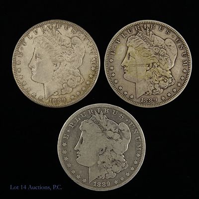 1889-P,S,O USA 90%-Silver Morgan Dollars, 3. Three (3) United States silver Morgan dollars 