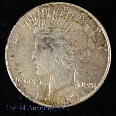 1934 (P) USA Silver Peace Dollar (AU). 1934 (P) United States silver peace dollar (Philadelphia 