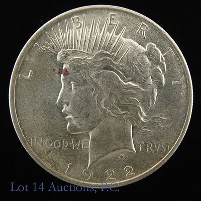 1922 (P) USA 90%-Silver Peace Dollar (BU). 1922 (P) United States 90%-silver peace dollar 