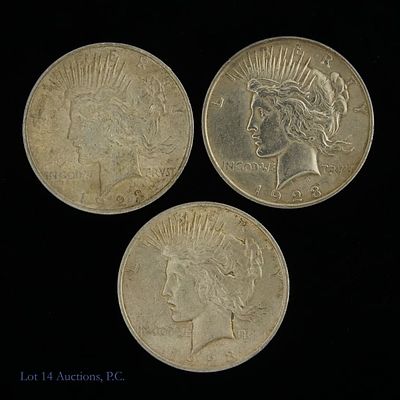 1923 (P) 90%-Silver Peace Dollars, 3. Three (3) 1923 United States silver peace dollars 