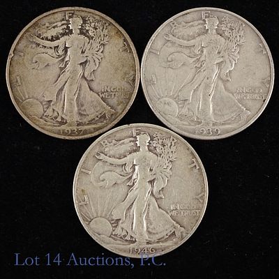 1937s, '39d & '46d USA Silver Walking Lib 50c, 3. Three (3) United States 90%-silver walking 