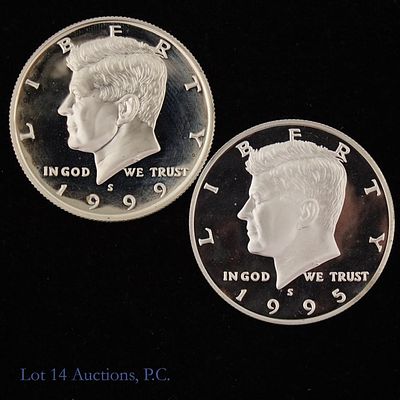 1995s & 1999s USA 90%-Silver Proof Kennedy 50c, 2. Two (2) United States 90%-silver (ASW 0.36169 